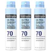 Neutrogena Ultra Sheer Body Mist Sunscreen Spray, Broad Spectrum SPF 70, Lightweight Spray Sunscreen, Non - Greasy & Water Resistant, Oil - Free & Non - Comedogenic UVA/UVB, 5 oz, Pack of 3 - Showlu Well Nation Store